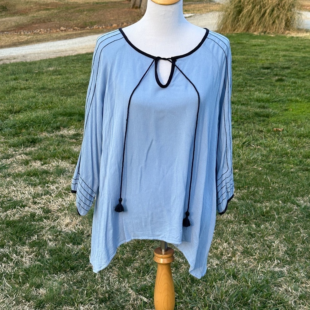 POL Blue Asymmetrical Tunic with 3/4 Sleeves